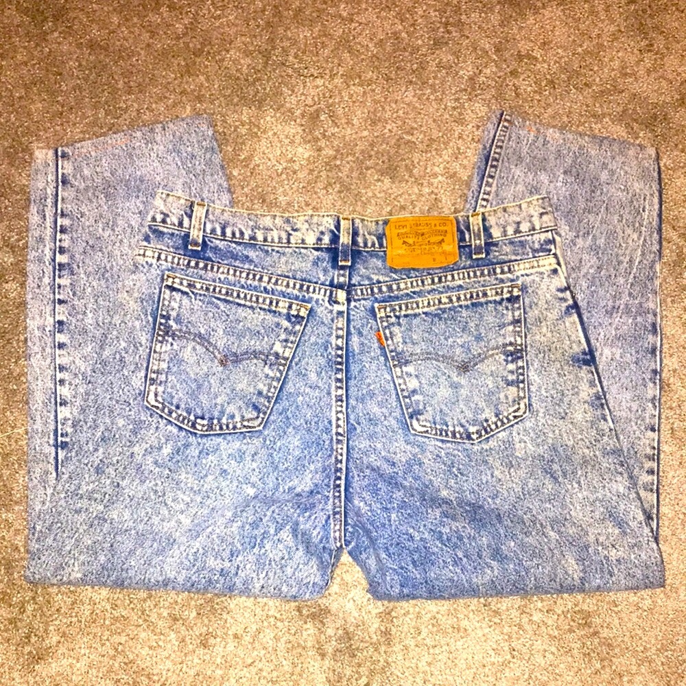 Vintage 80’s Levi’s 350 Orange Tab Acid Wash Jeans / Made in USA / 38x32
